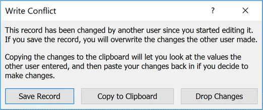 Conflict detection dialog in Microsoft Access